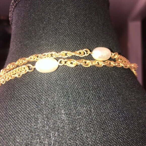 Necklace Chain Gold Tone Faux Pearl 26” Costume Jewelry Good Condition - Picture 5 of 5